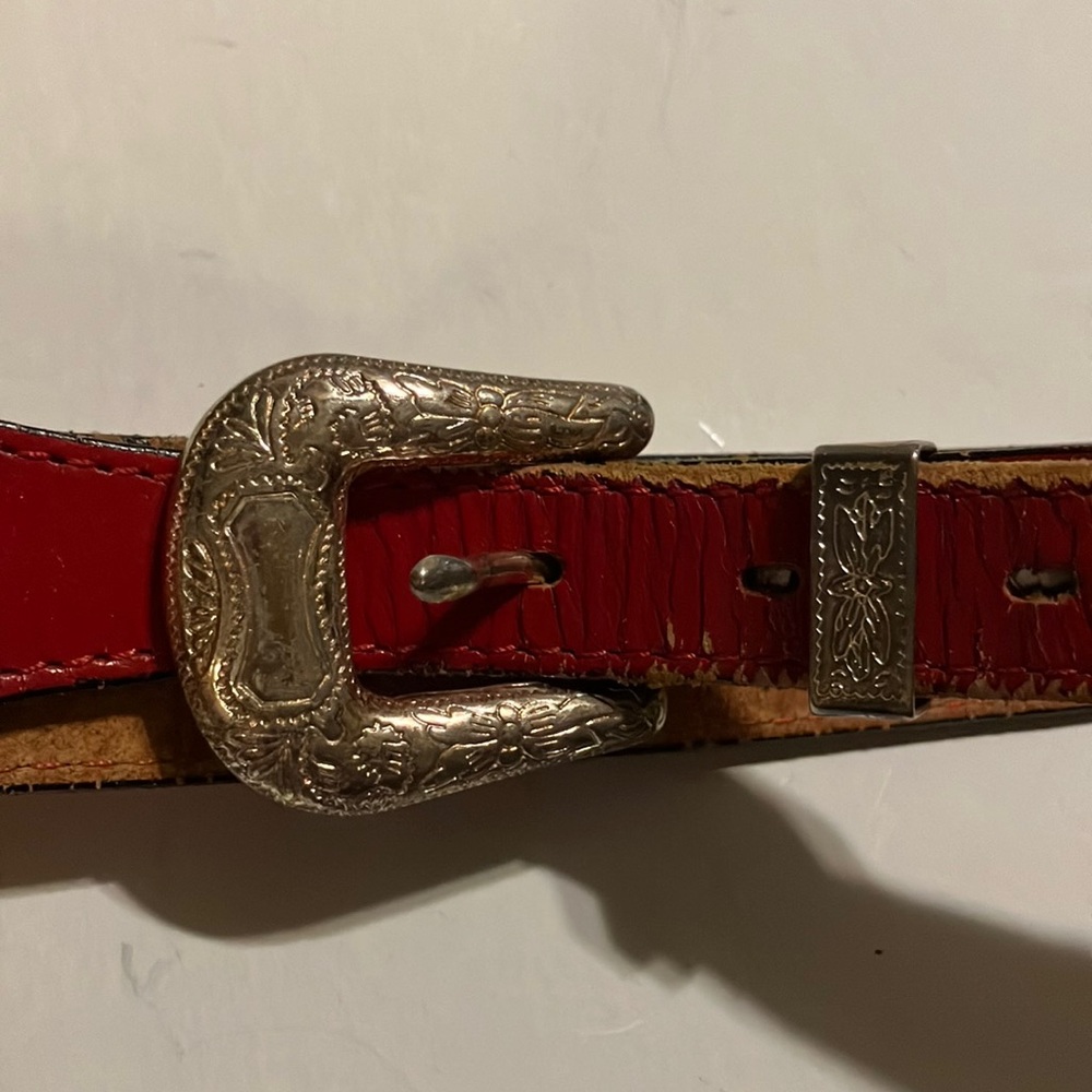 Vintage Red Leather Belt with Silver Buckle and Southwest Desert Animal‎ Brads